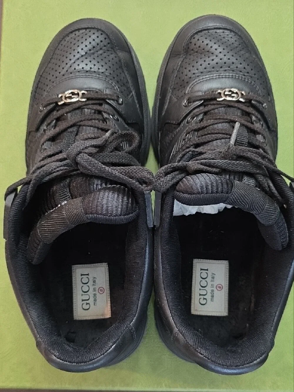 Gucci Men’s Black Leather Sneakers with Silver Double G Hardware
